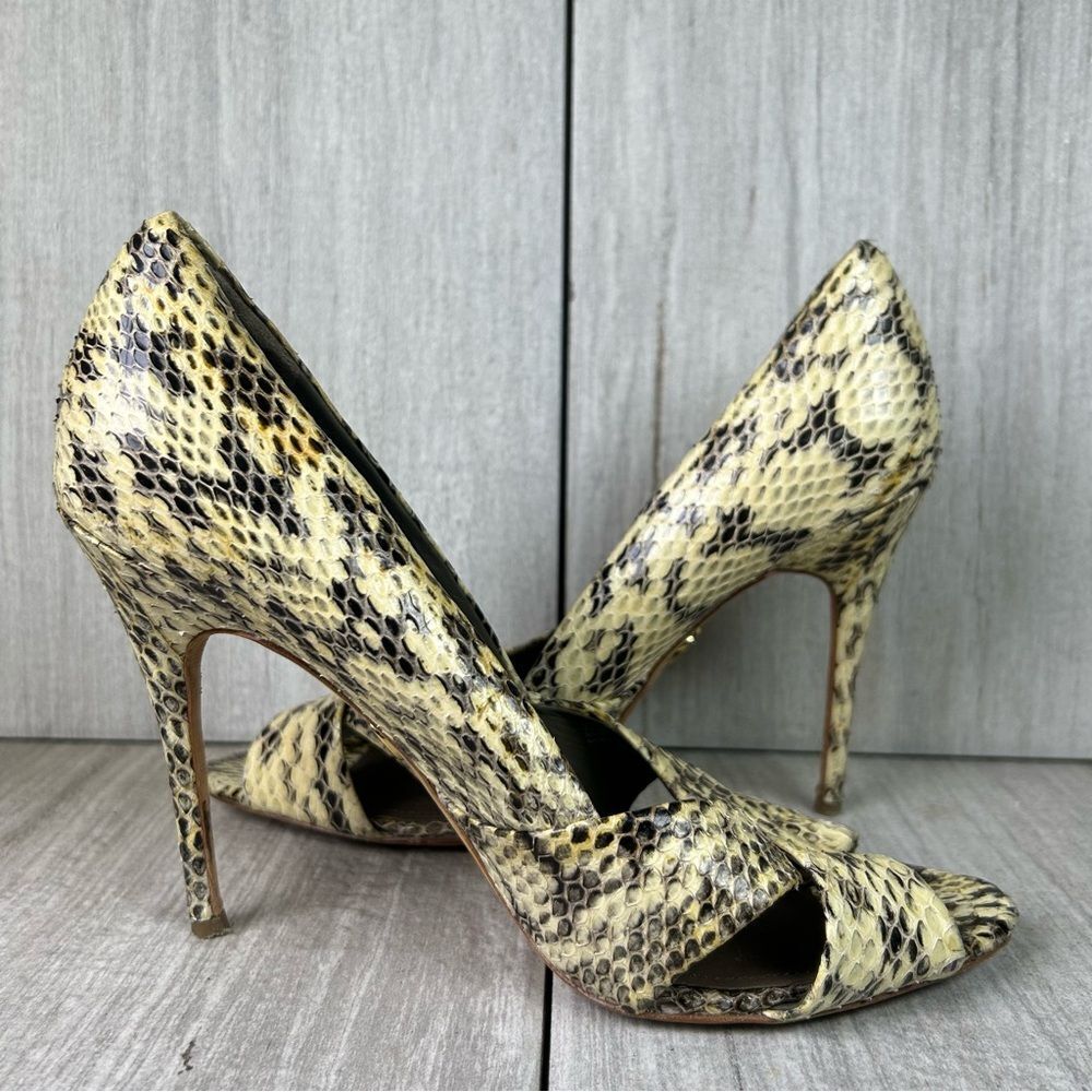 Tory Burch Snake Skin Pattern Open Peep Toe Heels Pumps Womens Size 8 - Picture 4 of 11